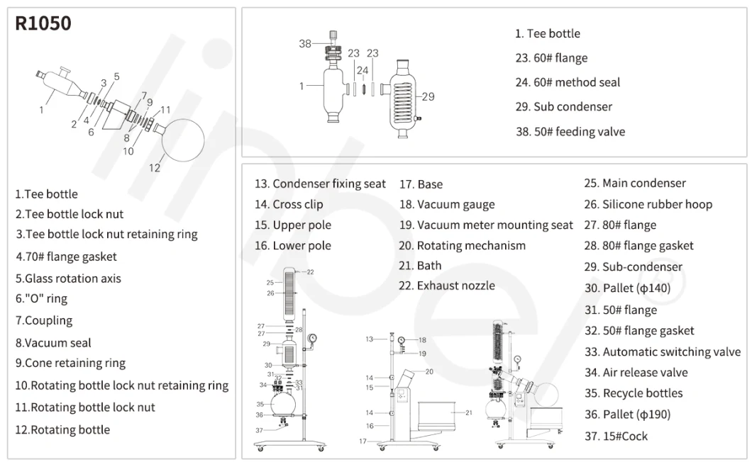 50L Rotary Evaporator with Vertical Condenser Best Vacuum Rotary Evaporator